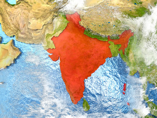 India on map with clouds