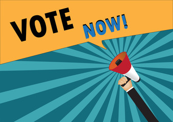 Hand holding megaphone to speech - Vote now