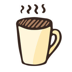 Hot drink in high cream cup. Colored vector icon