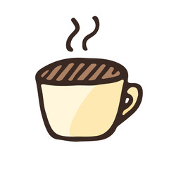 Hot drink in cream cup. Colored vector icon