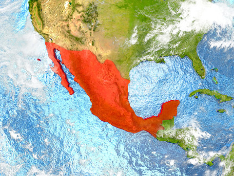 Mexico on map with clouds