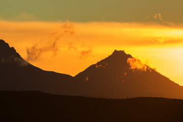 Sunrise Over volcanoes of Kamchatka Peninsula