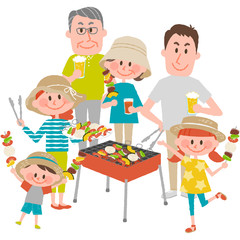 family enjoying barbecue outdoors