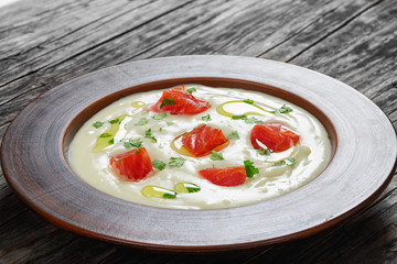 hot creamy spicy Smoked salmon soup