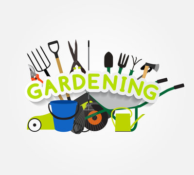 Gardening Flat Background Vector Illustration. Garden Tools, Tre