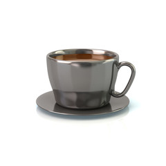 Silver cup of tasty coffee 3d rendering