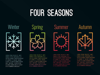 4 seasons icon sign in border gradients  with Snow Winter , Flower Spring , Sun Summer and maple leaf  Autumn vector design
