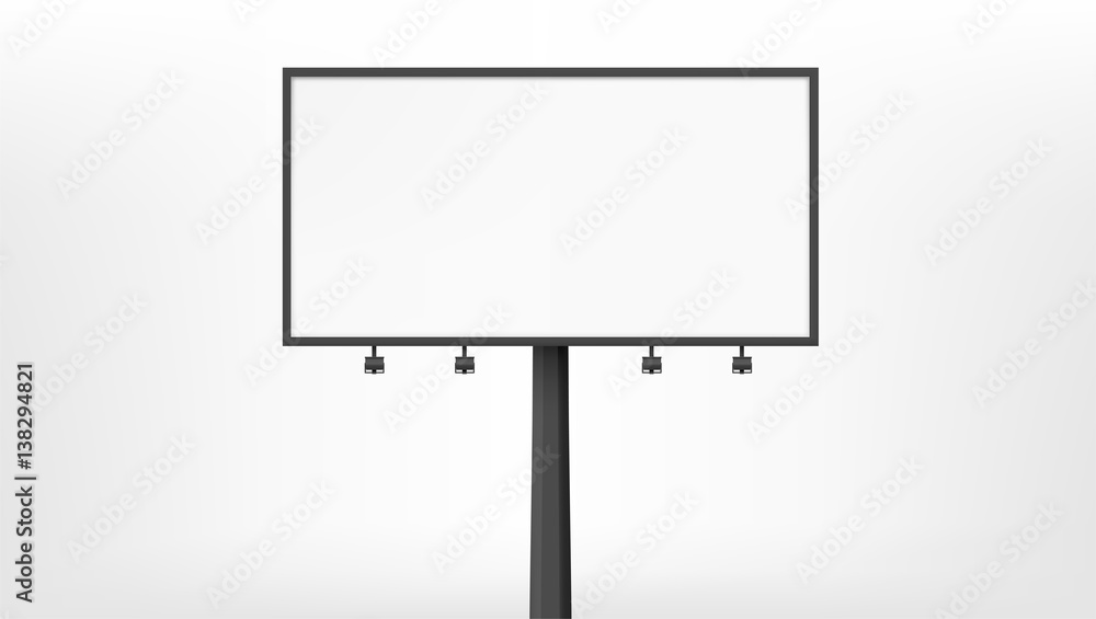 Poster billboard advertising panel with empty space and light projectors isolated over on background