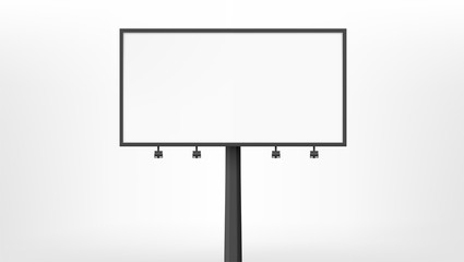 Billboard advertising panel with empty space and light projectors isolated over on background