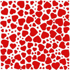 Red, purple heart. Pattern of the icons of hearts in different sizes. Background from flat red heart on a white background, template for greetings cards.