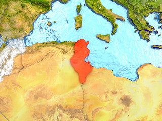 Tunisia on map with clouds