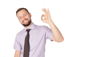 Young business man shows 