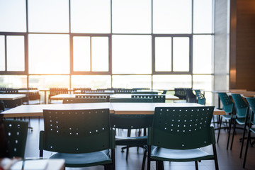 Room with empty seats and windows,Business seminar education,The table of wooden