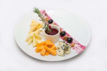 Set of cheeses on white background.