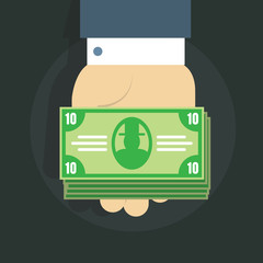 vector illustration of a man s hand and a bundle of money on a dark background