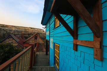 Fototapeta na wymiar Old blue wooden house