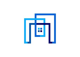 house, real estate, home, architecture, logo, abstract blue building construction apartment symbol icon vector design template