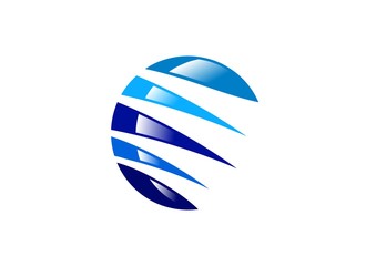 stripes sphere global elements modern logo sign, abstract twist lines circle symbol icon, concept globe round swirl shape blue striped vector design template