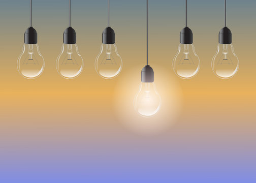 Vector Light bulb on color background. Realistic 
