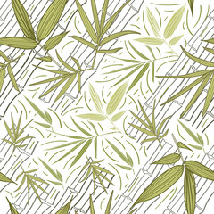 Bamboo seamless pattern. Fashion trend print. Leaves and stems of bamboo. Tropical plants.
