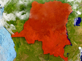 Democratic Republic of Congo on map with clouds