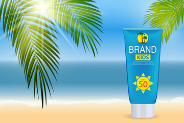 Sun Care Cream Bottle, Tube Template for Ads or Magazine Backgro