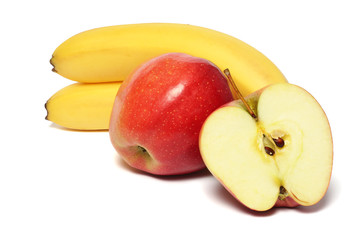 Naklejka na ściany i meble banana with red apple isolated on white background