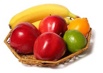 banana with red apple isolated on white background