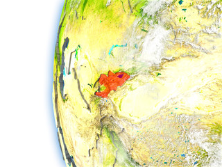 Kyrgyzstan on model of Earth