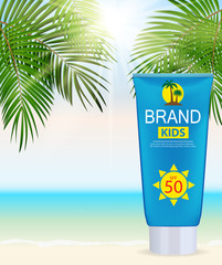Sun Care Cream Bottle, Tube Template for Ads or Magazine Backgro