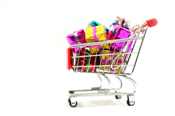 Shopping Cart with Christmas or New Year gifts