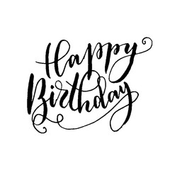 Hand lettering stamp. "Happy birthday" - hand written modern calligraphy. Vector lettering print.