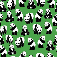 Naklejka premium Panda pattern Seamless pattern green background