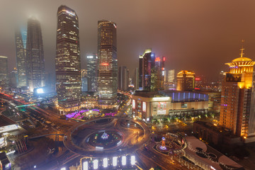 Modern urban nightscape,  Pudong, Lujiazui  ,Shanghai,