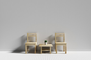 wood chair in a wood white color room , 3D rendering