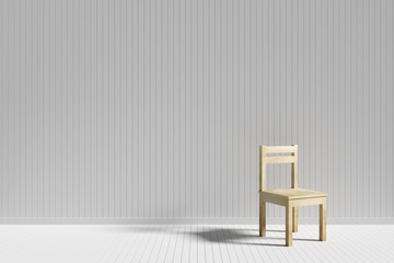 wood chair in a wood white color room , 3D rendering