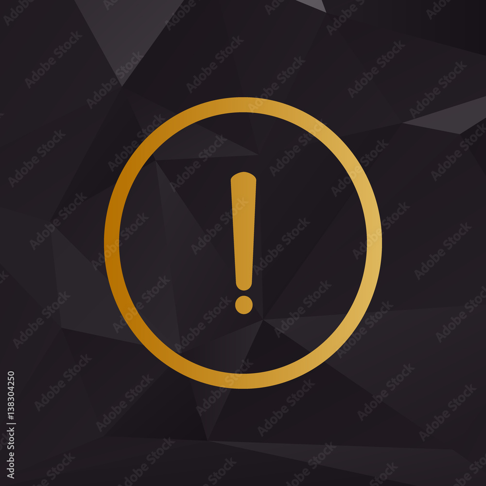 Poster exclamation mark sign. golden style on background with polygons.