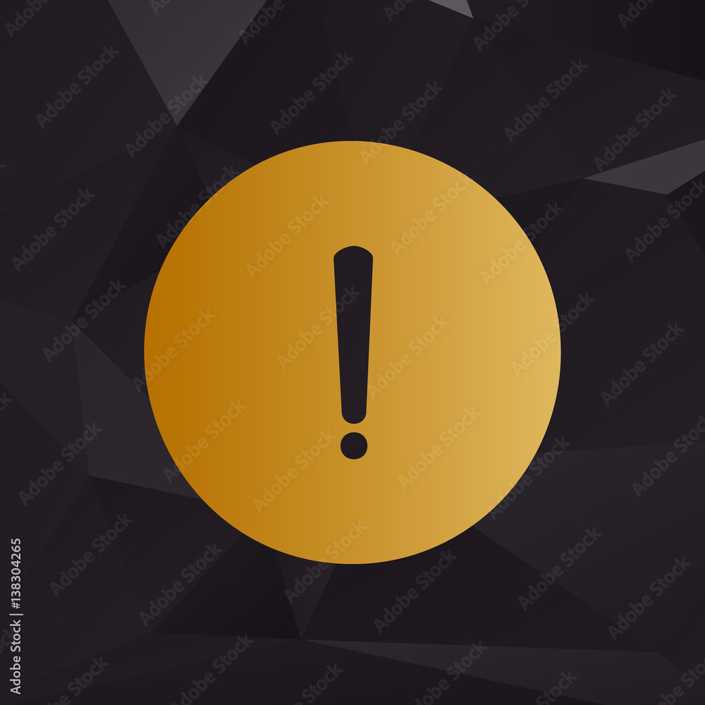 Poster exclamation mark sign. golden style on background with polygons.