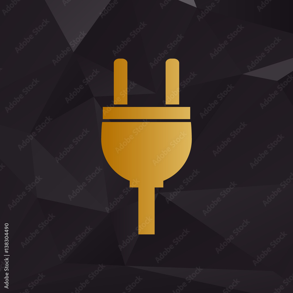 Poster socket sign illustration. golden style on background with polygons.