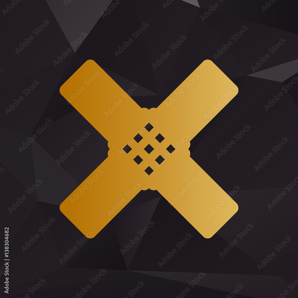 Poster aid sticker sign. golden style on background with polygons.