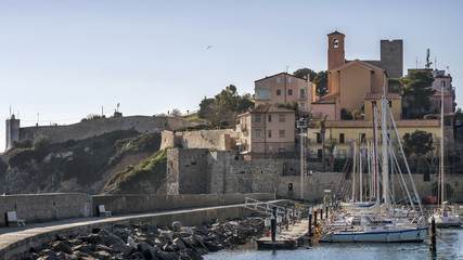 Beautiful view of the port and the seaside village of Talamone, Grosseto, Tuscany, Italy