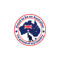Proud to be Australian. Truly a great country. Love it or leave it - - grunge printable stamp / label / sticker with the australian map and flag and a kangaroo. Print colors (cmyk) used