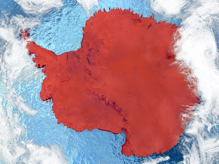 Antarctica on map with clouds