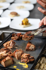 Tray of boiled beef meat