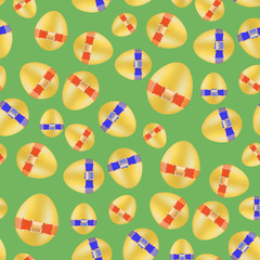 Easter Eggs Greeting Card on Green Background