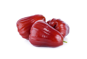 fresh rose apple with stem on white background