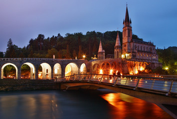 Rosary Basilica at night, Lourdes, Hautes-Pyrenees, France
