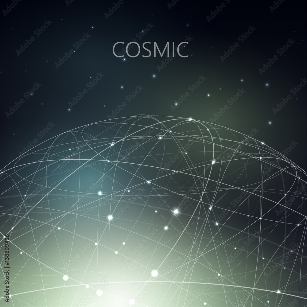 Poster vector illustration on the theme of physics, atomic nucleus, cosmos, astronomy. the structure of cur