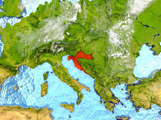 Croatia on map with clouds