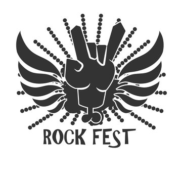 Rock fest icon logo design in black and white colors.